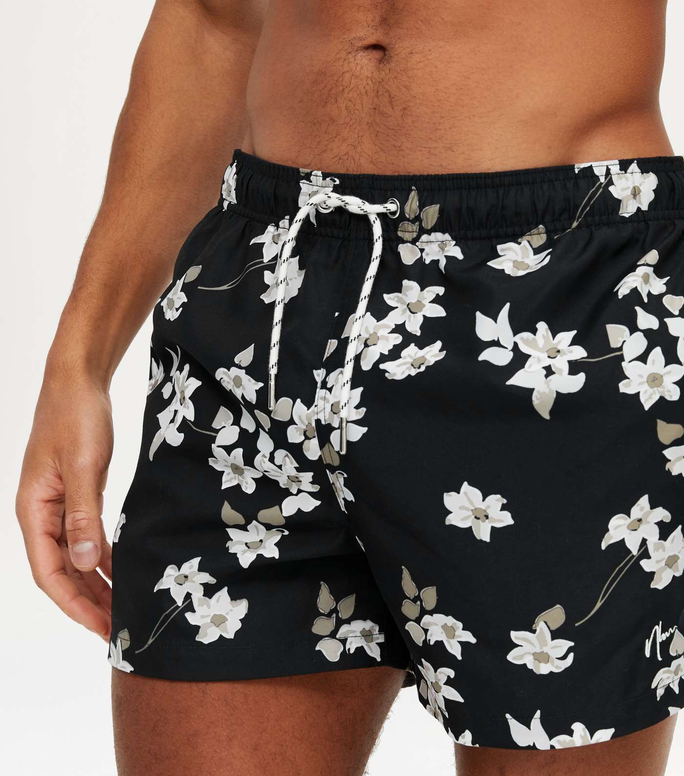 Black Floral Swim Shorts Image 3