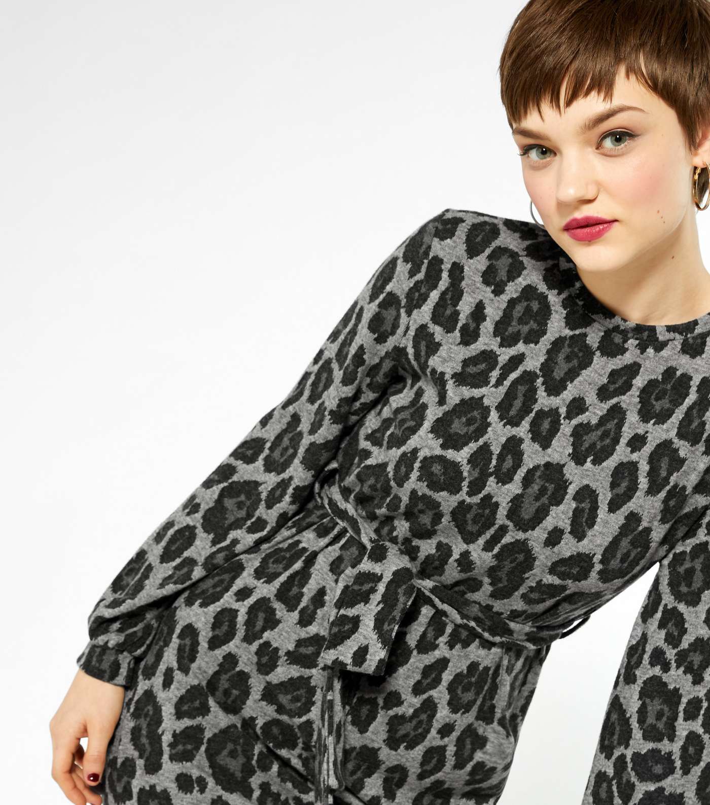 Light Grey Leopard Print Tunic Dress  Image 4