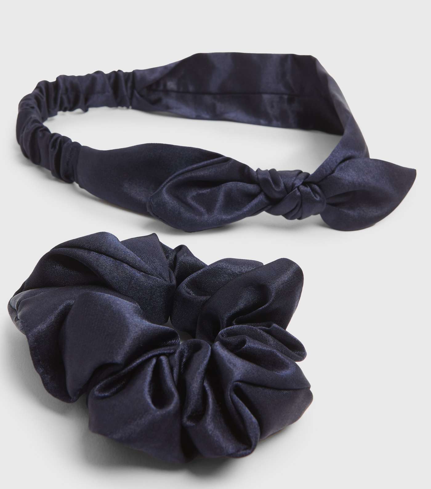 2 Pack Navy Satin Bow Headband and Scrunchie Image 2