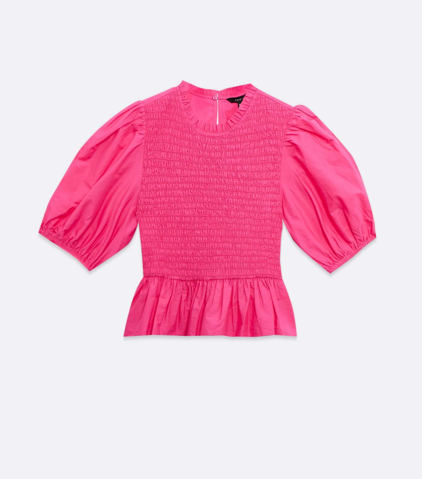 Bright Pink Shirred Puff Sleeve Peplum Top Image 5