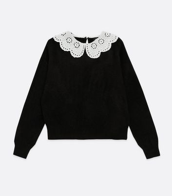 Black Broderie Collar Jumper | New Look