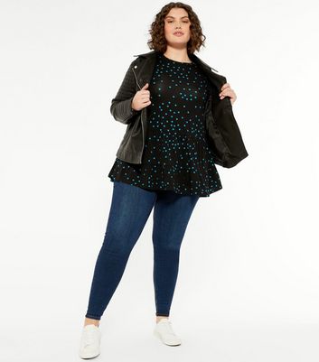 Image of Curves Black Spot Peplum Top New Look