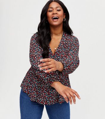 black floral peplum top