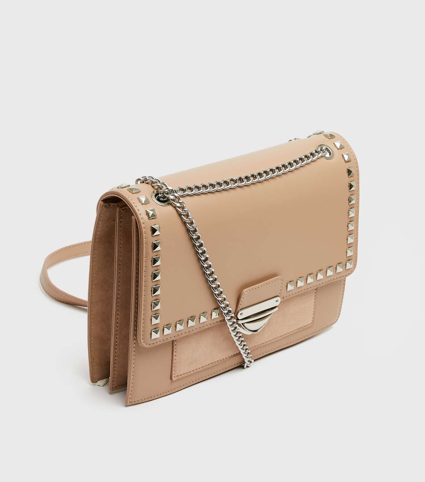 Tan Leather-Look Studded Chain Strap Bag Image 4