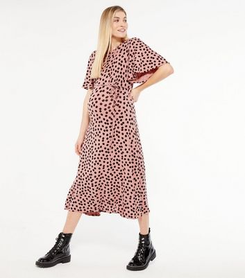 pink spot midi dress