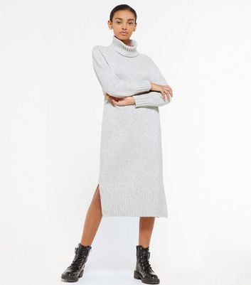 grey high neck jumper dress