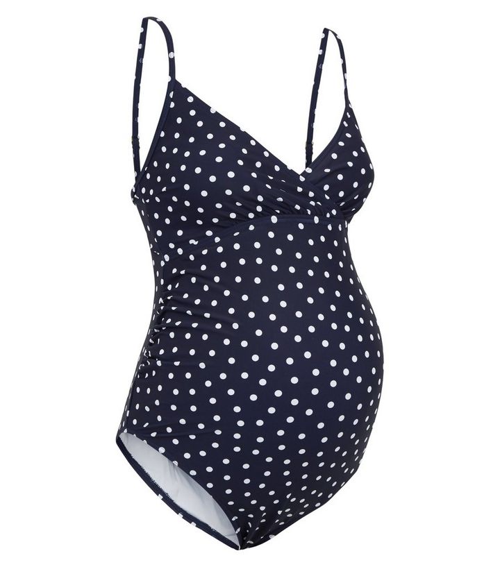 fluid Pamphlet Nature Maternity Navy Spot Swimsuit | New Look
