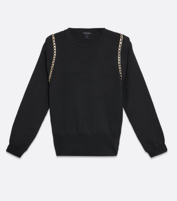 Image of Black Chain Trim Jumper New Look