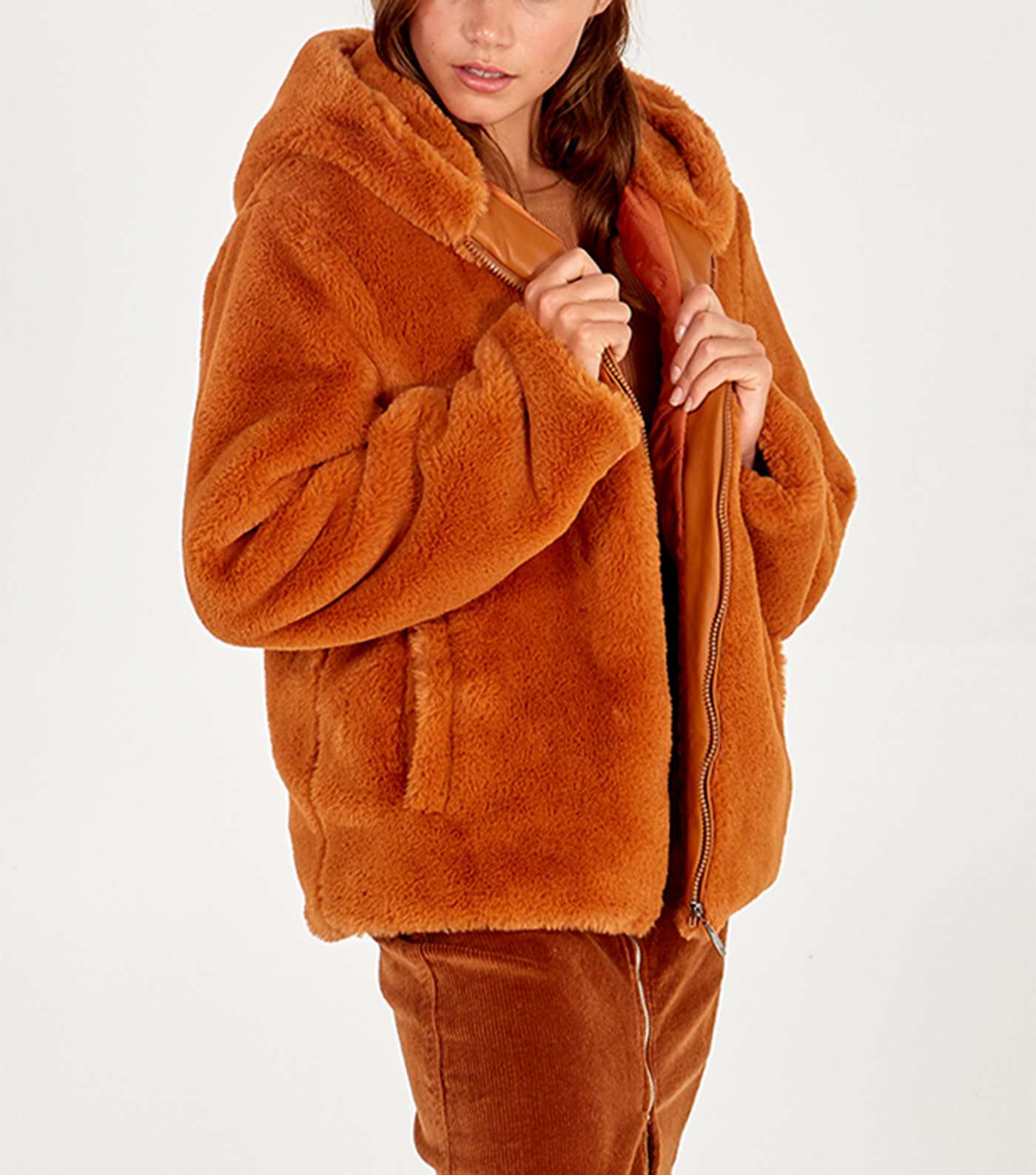 Pink Vanilla Orange Faux Fur Hooded Coat