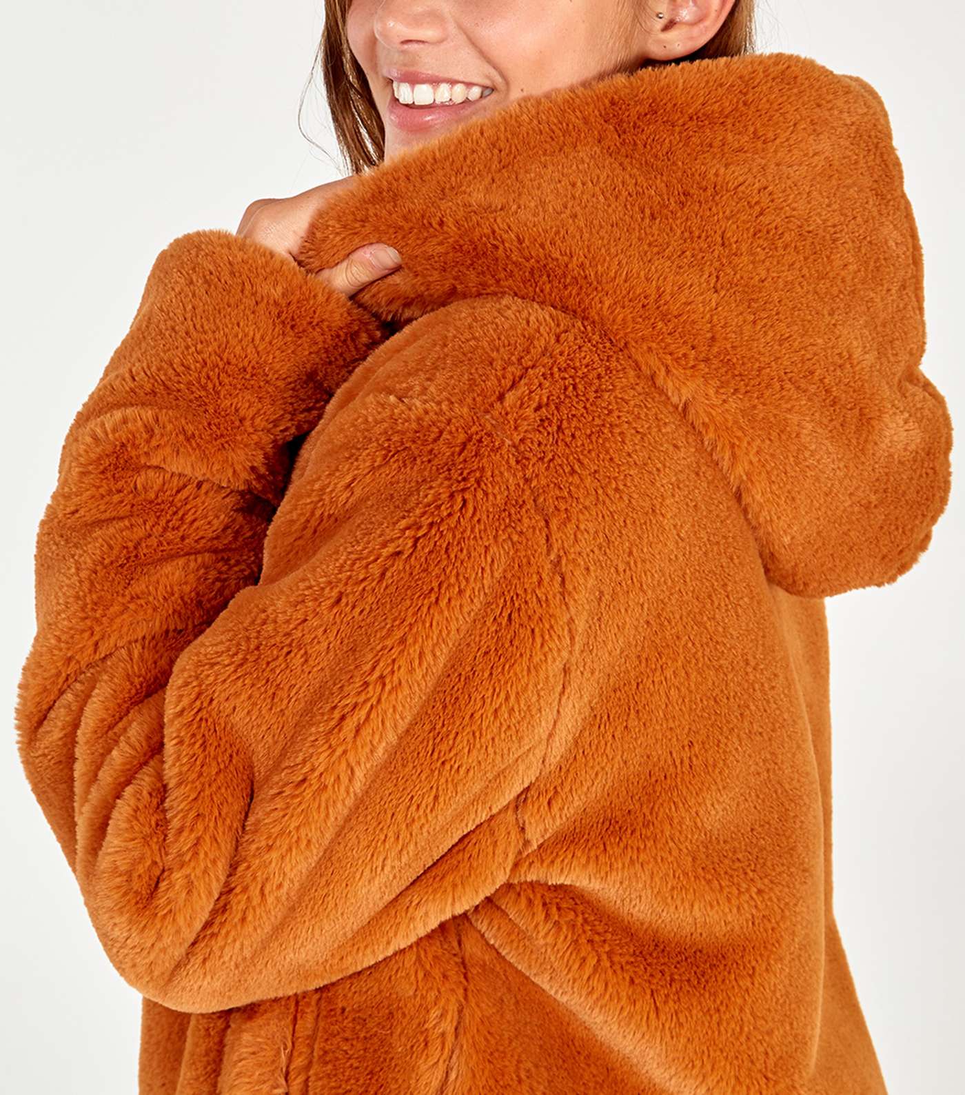 Pink Vanilla Orange Faux Fur Hooded Coat Image 3