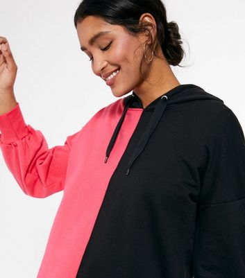 Black Colour Block Puff Sleeve Hoodie 