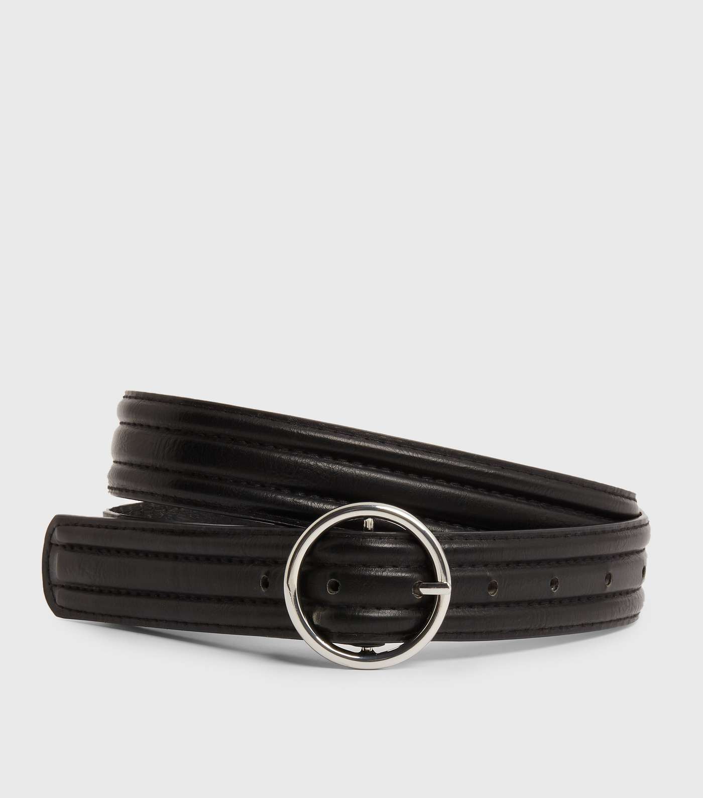 Black Quilted Circle Buckle Belt