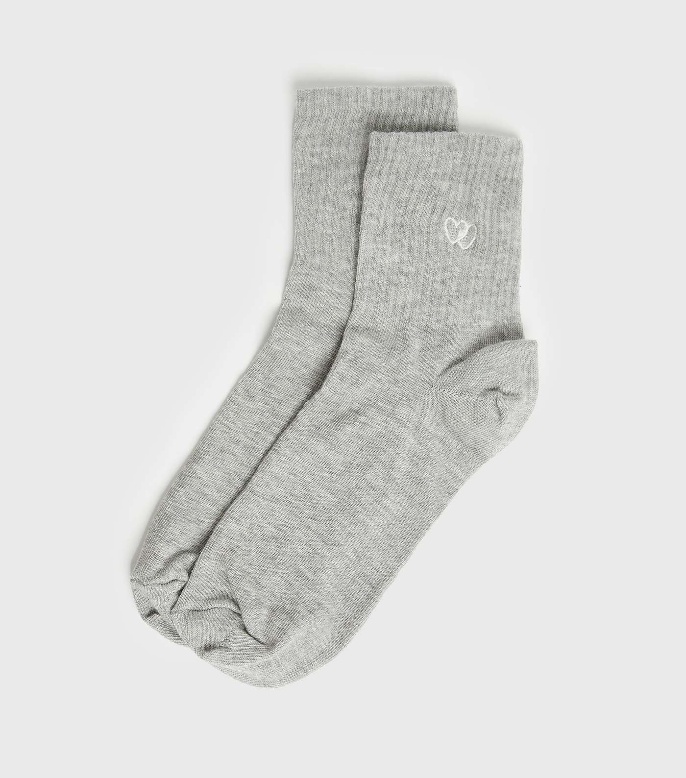 Grey Double Heart Embroidered Ankle Socks