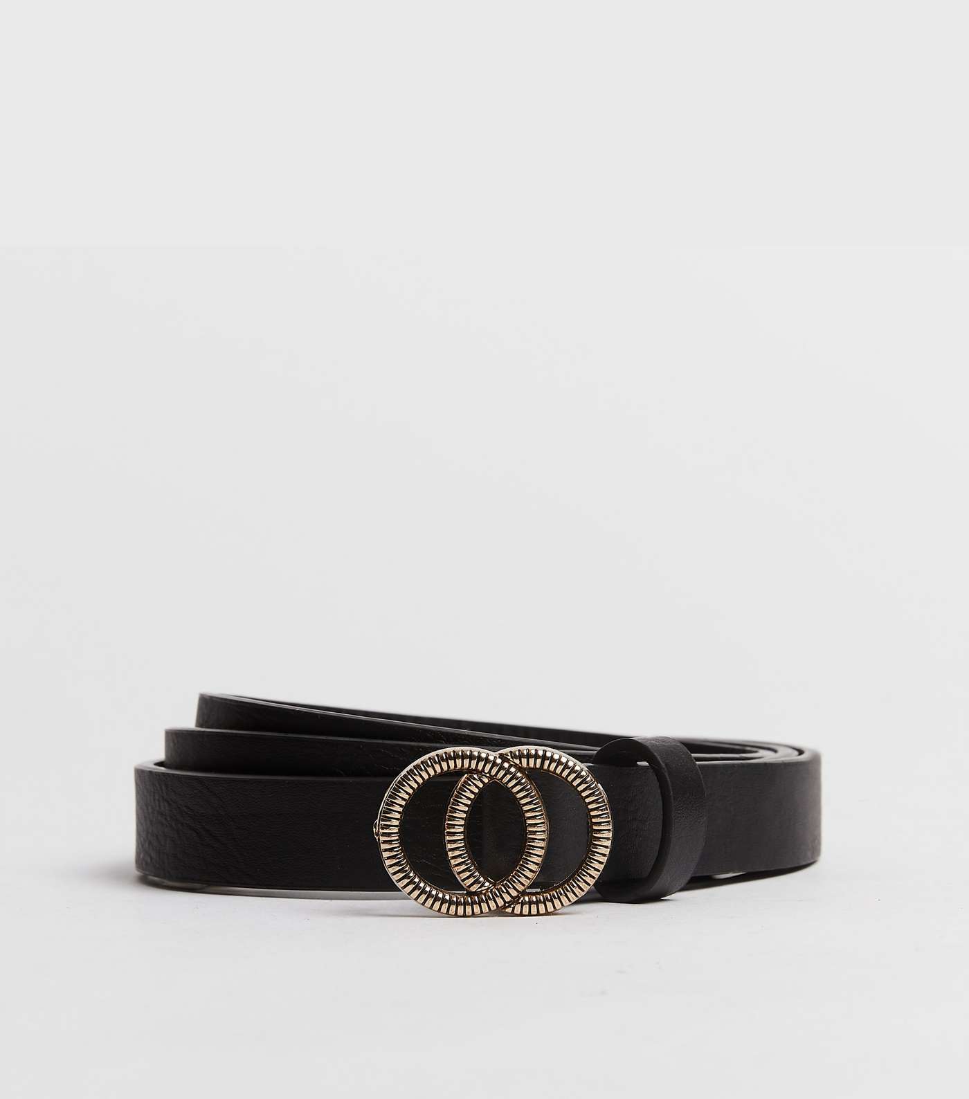 Black Leather-Look Textured Double Circle Belt