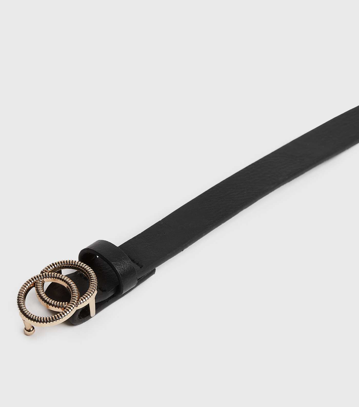 Black Leather-Look Textured Double Circle Belt Image 3