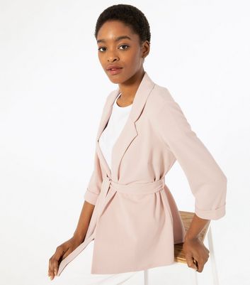 Pale Pink Jersey Belted Blazer New Look