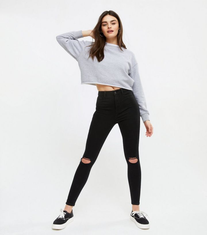 Black Ripped Hallie Super Jeans | New Look