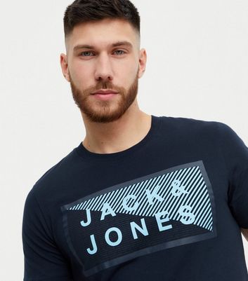 Jack Jones Navy Box Logo T Shirt New Look