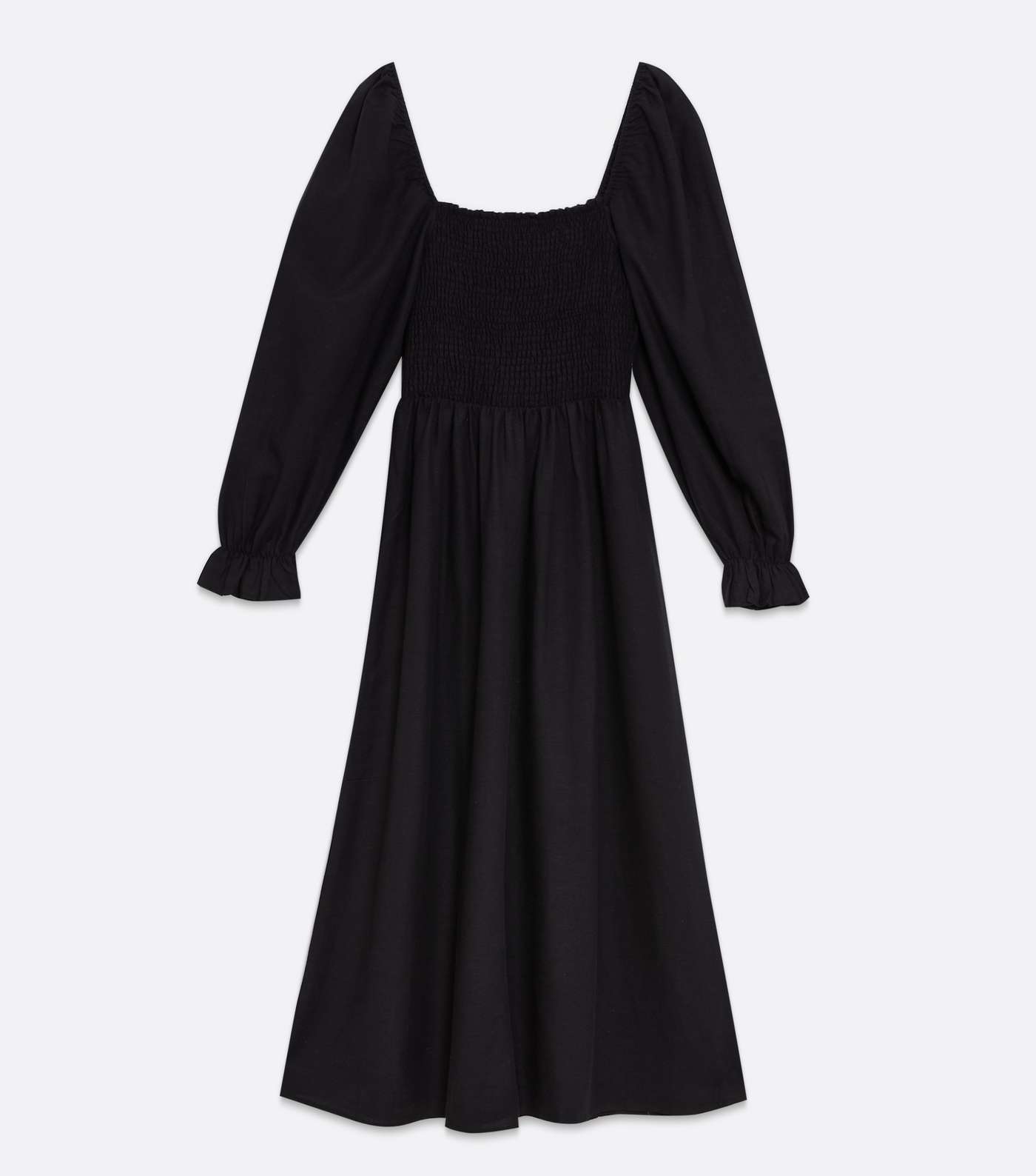 Tall Black Shirred Puff Sleeve Midi Dress Image 5