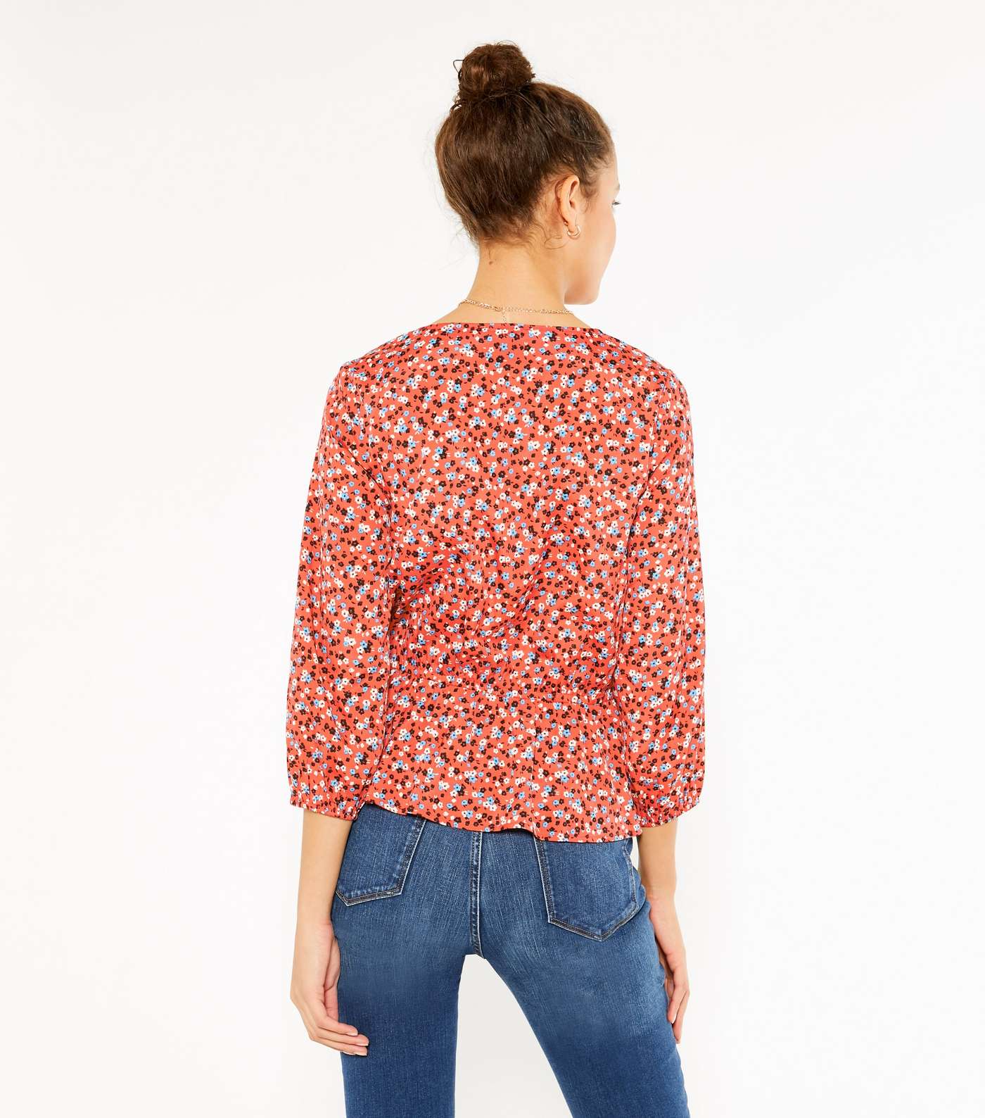 Tall Red Ditsy Floral Peplum Tea Blouse Image 3