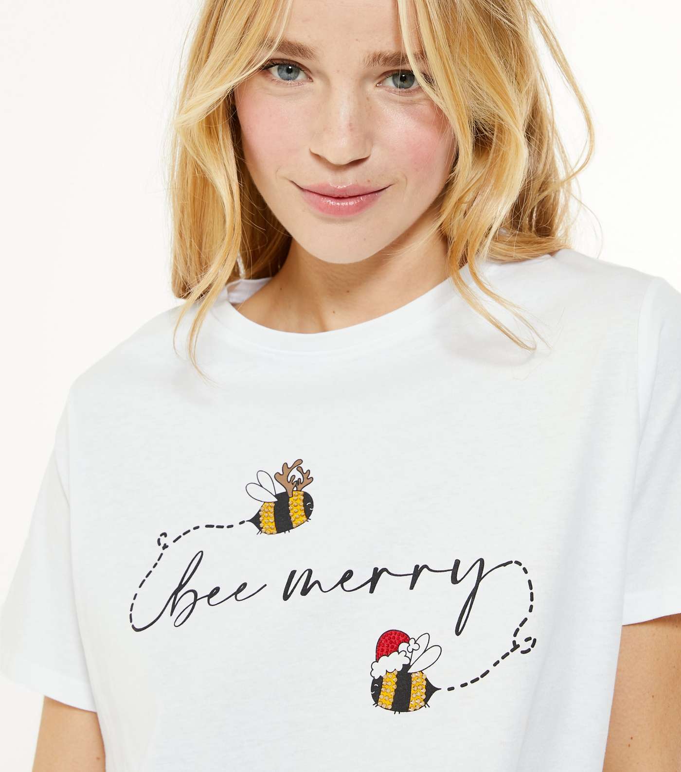 Petite White Bee Merry Logo Christmas T-Shirt Image 4
