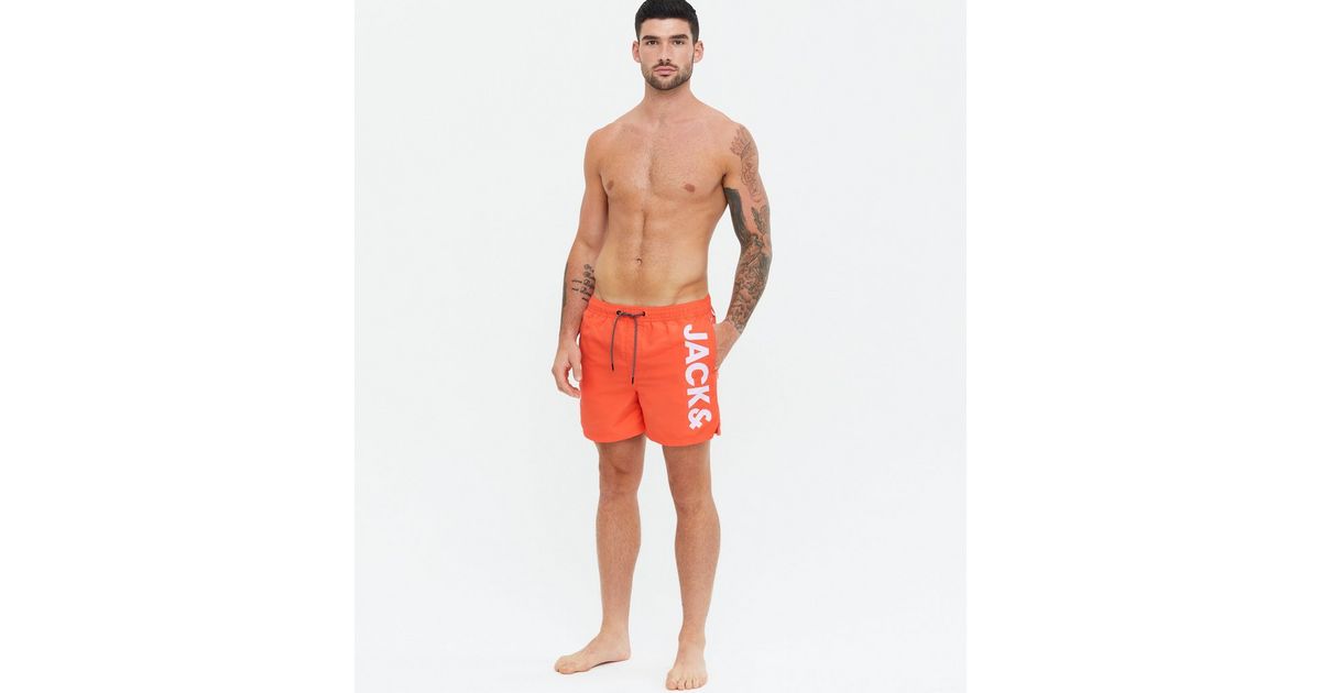 Jack & Jones Orange Logo Swim Shorts | New Look