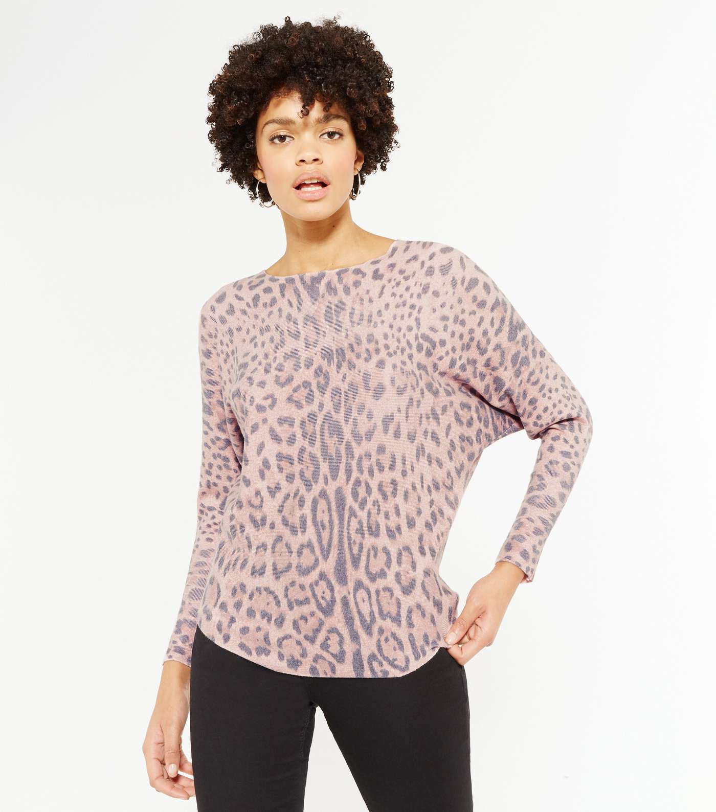 Blue Vanilla Pink Leopard Print Knit Batwing Top