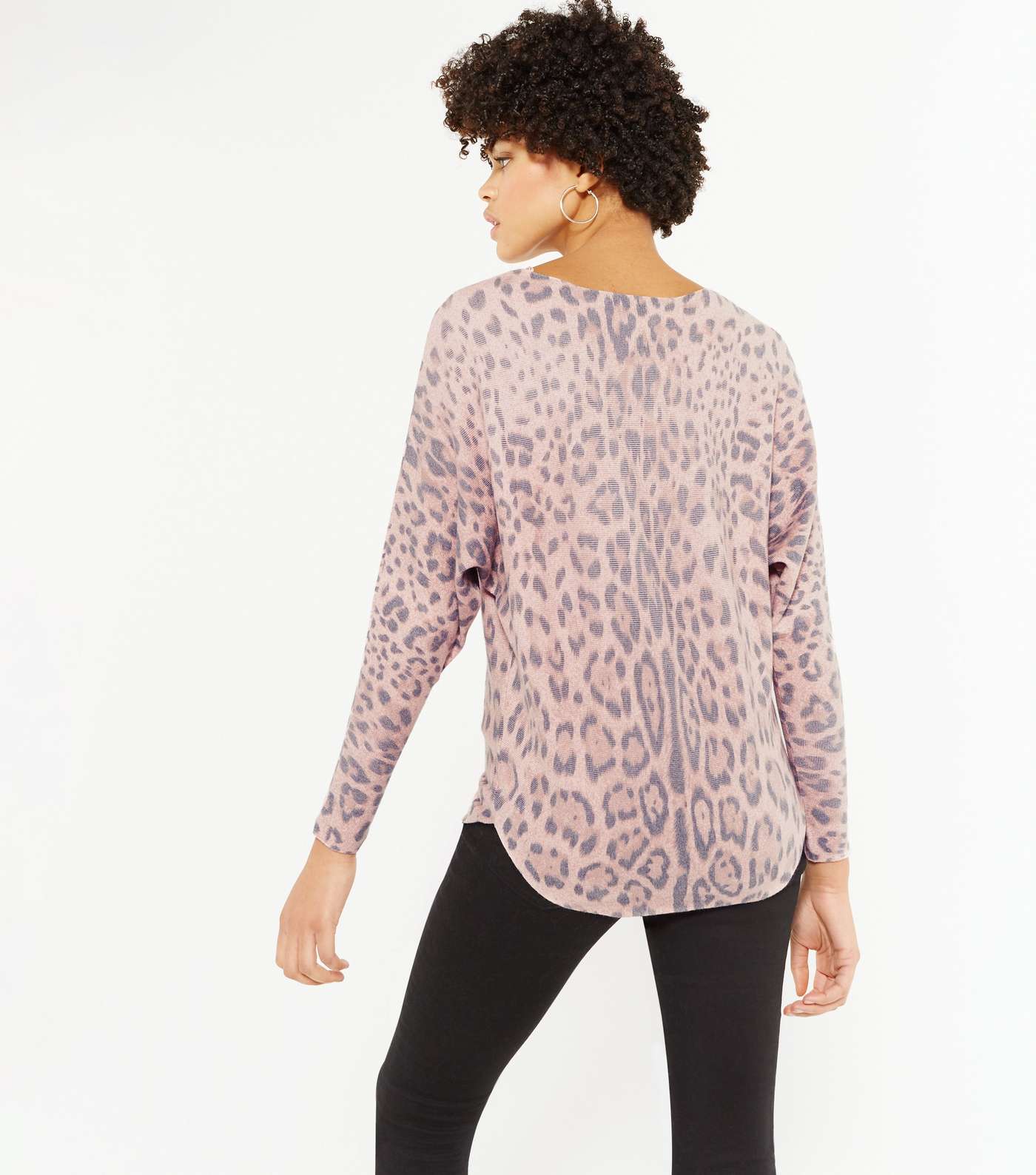 Blue Vanilla Pink Leopard Print Knit Batwing Top Image 3