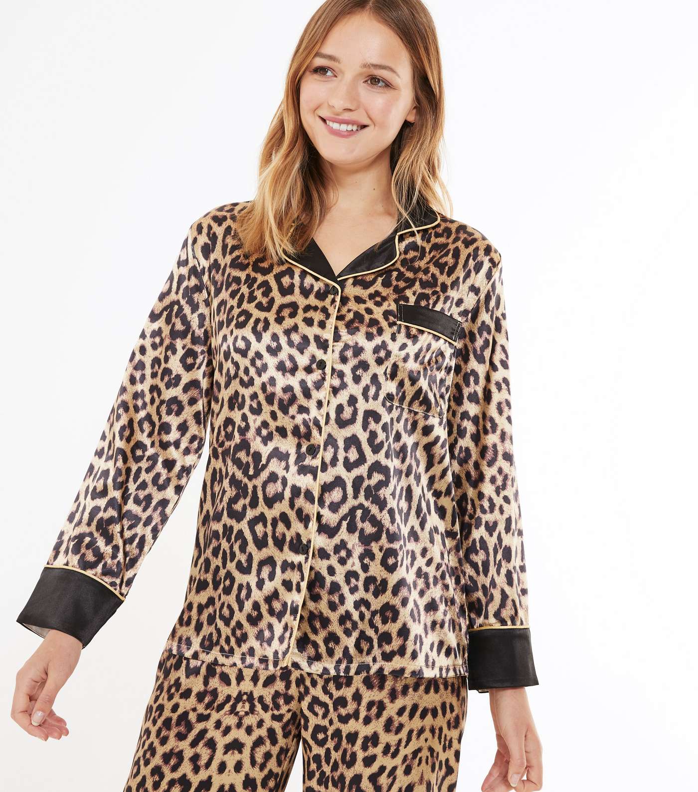Cameo Rose Brown Leopard Satin Pyjama Top