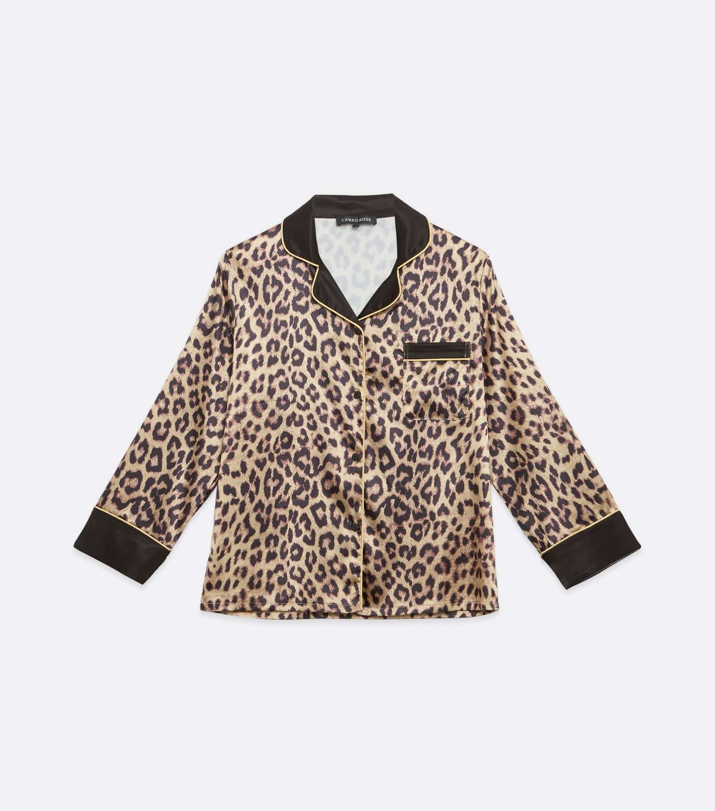 Cameo Rose Brown Leopard Satin Pyjama Top Image 5