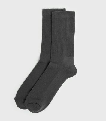 Image of Grey Ribbed Tube Socks New Look