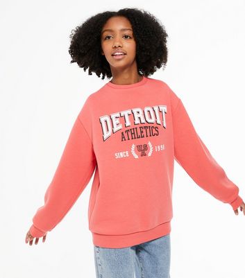 Girls Coral Detroit Varsity Logo Sweatshirt | New Look