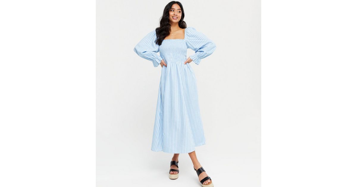 blue gingham dress new look
