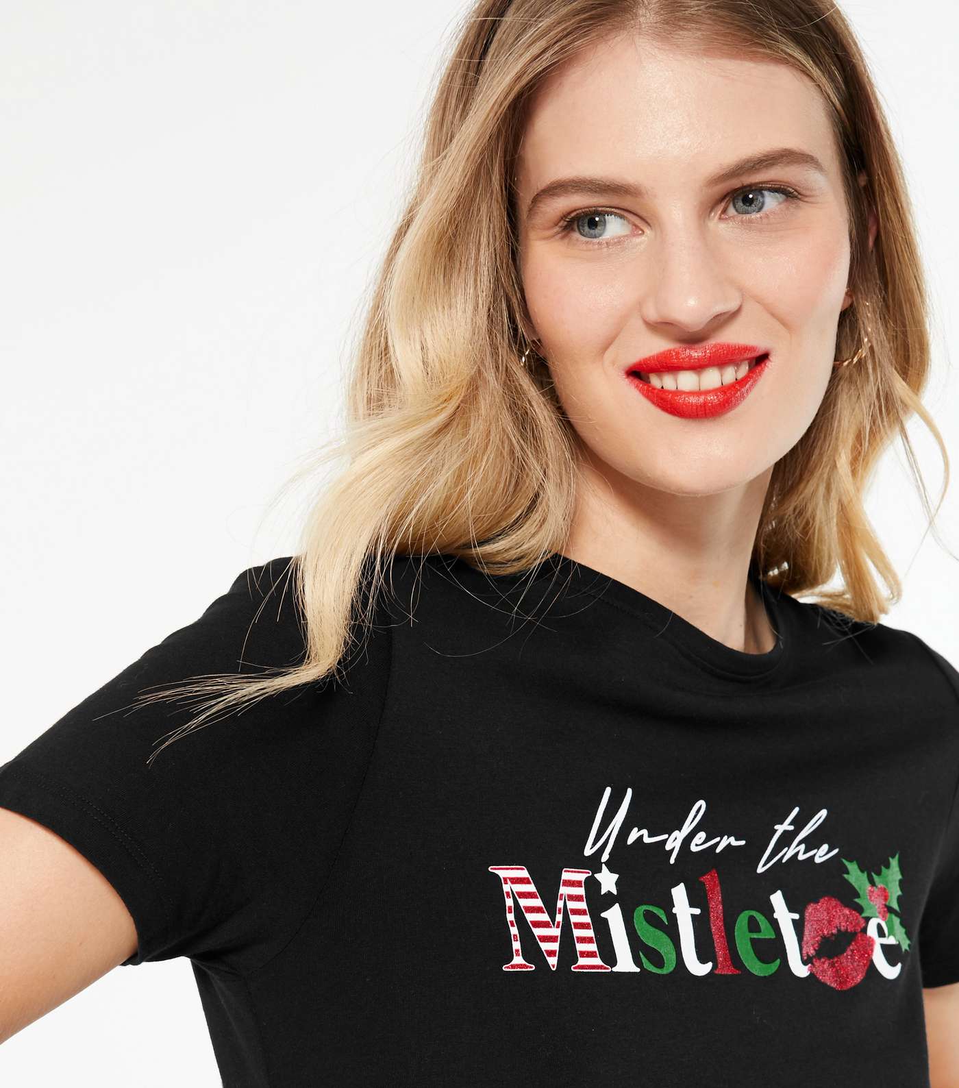 Tall Black Mistletoe Christmas Logo T-Shirt Image 4