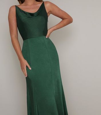 satin cowl neck long dress