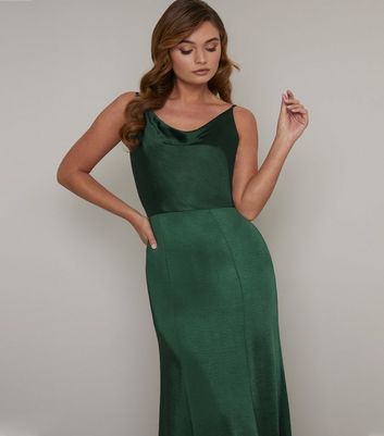 dark green satin maxi dress