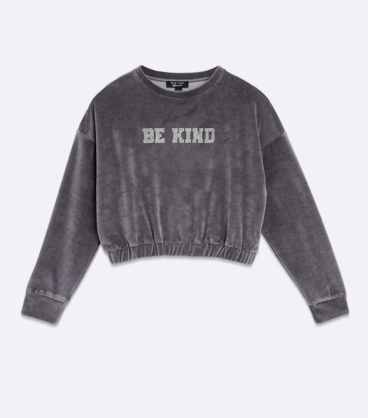 Girls Dark Grey Velvet Be Kind Diamanté Logo Sweatshirt Image 5