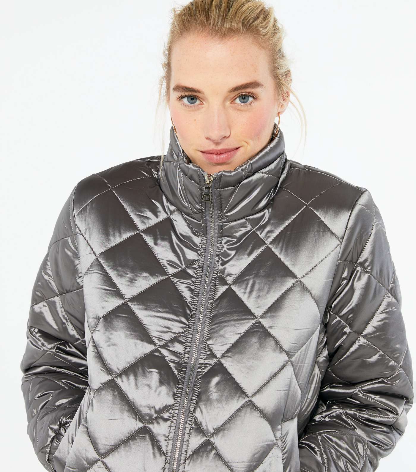 Wednesday's Girl Silver Metallic Quilted Puffer Jacket  Image 4