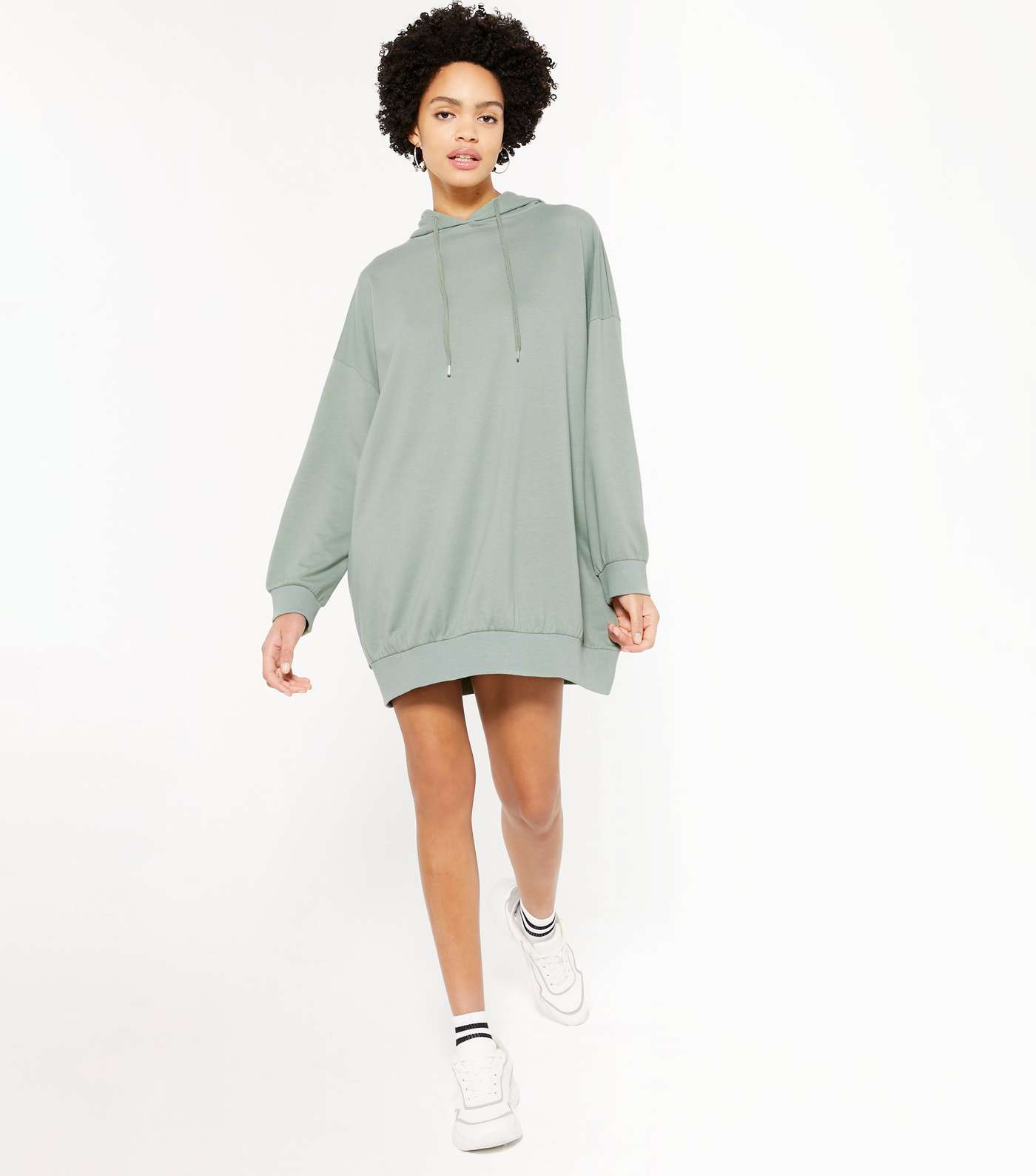 Olive Jersey Hoodie Dress Image 2