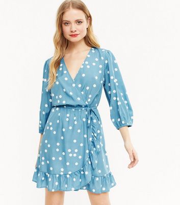 blue spot wrap dress