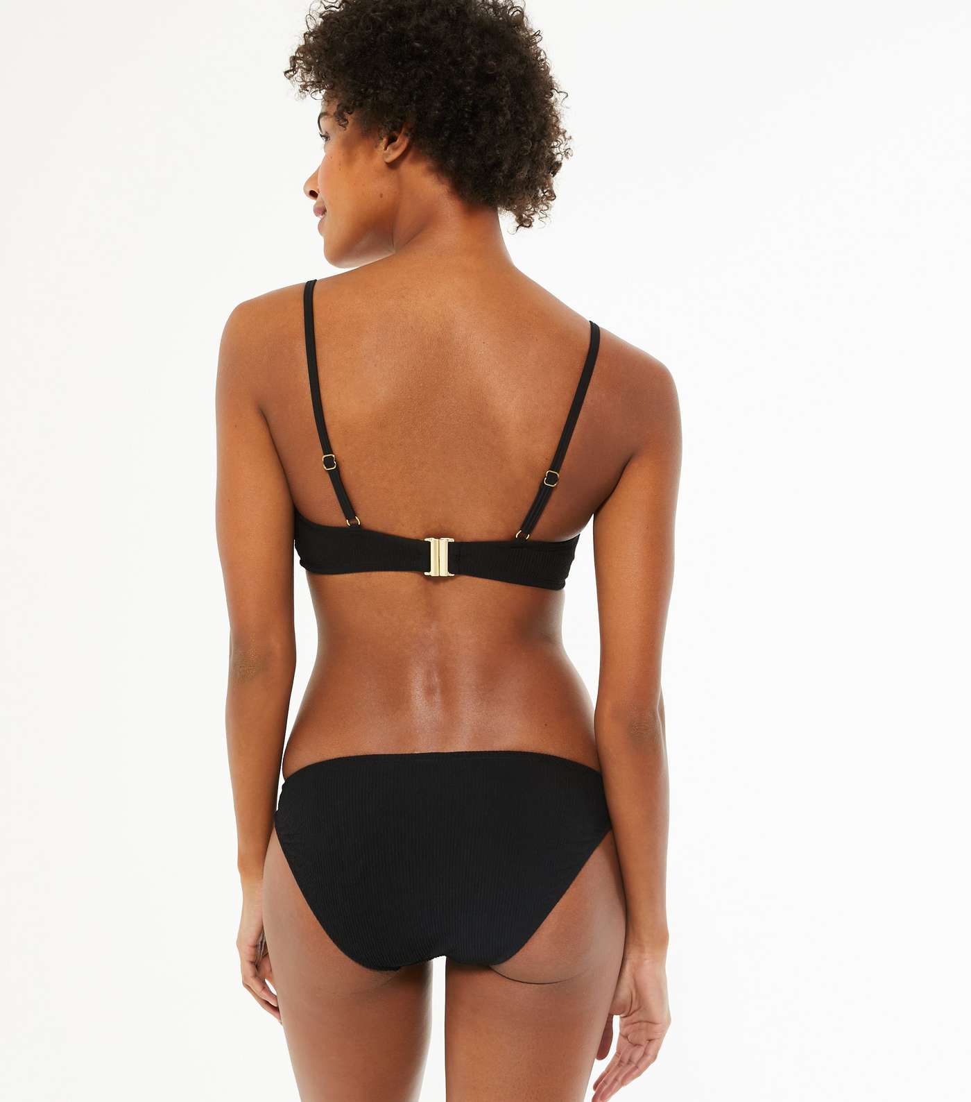 Black Textured Scoop Neck Crop Bikini Top Image 3