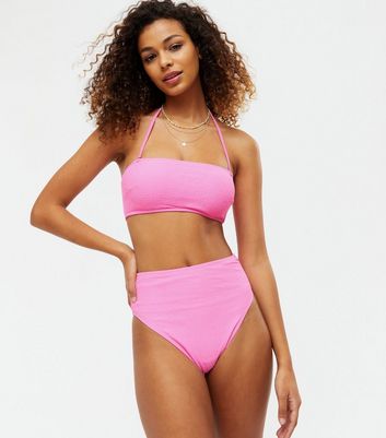 bright pink high waisted bikini bottoms