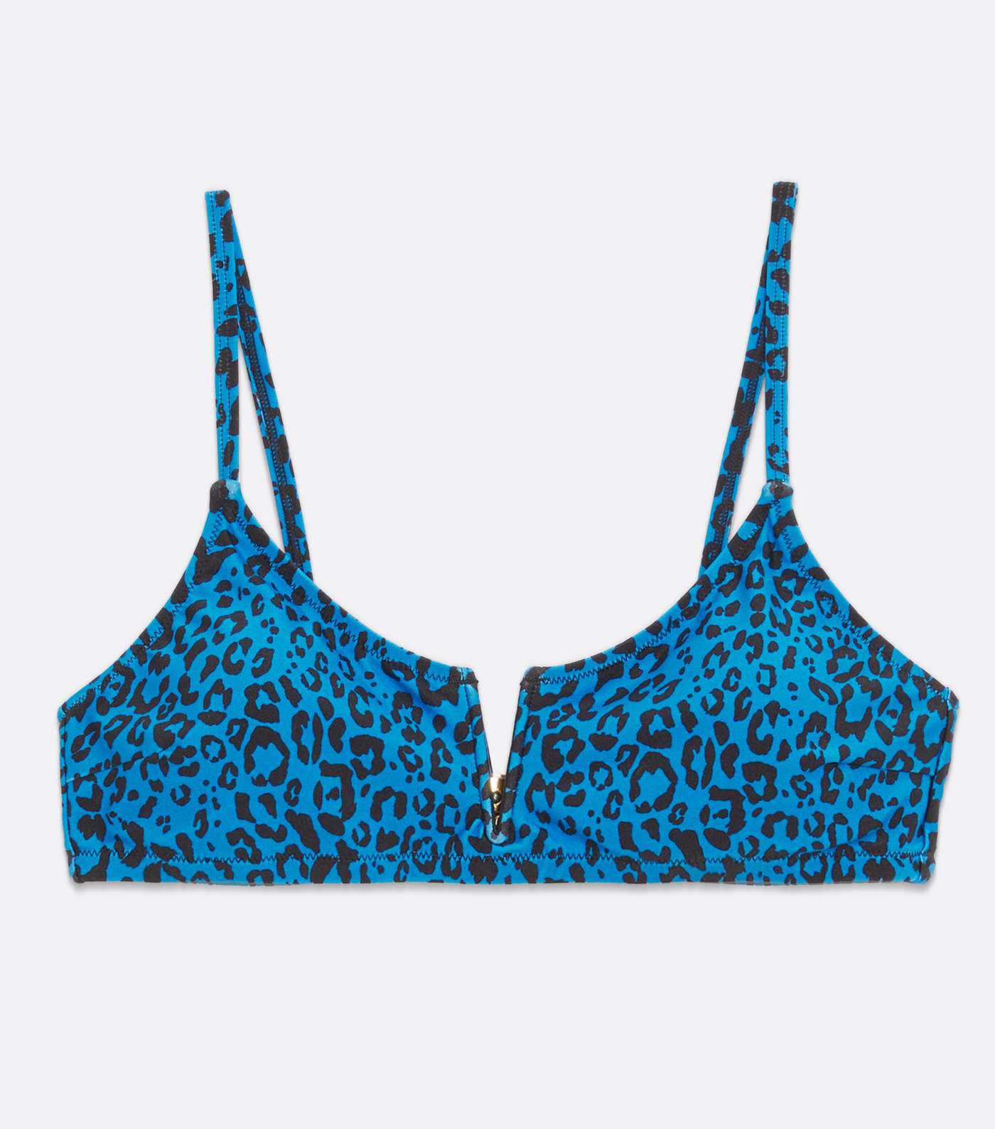 Blue Leopard Print Notch Front Bandeau Bikini Top Image 5