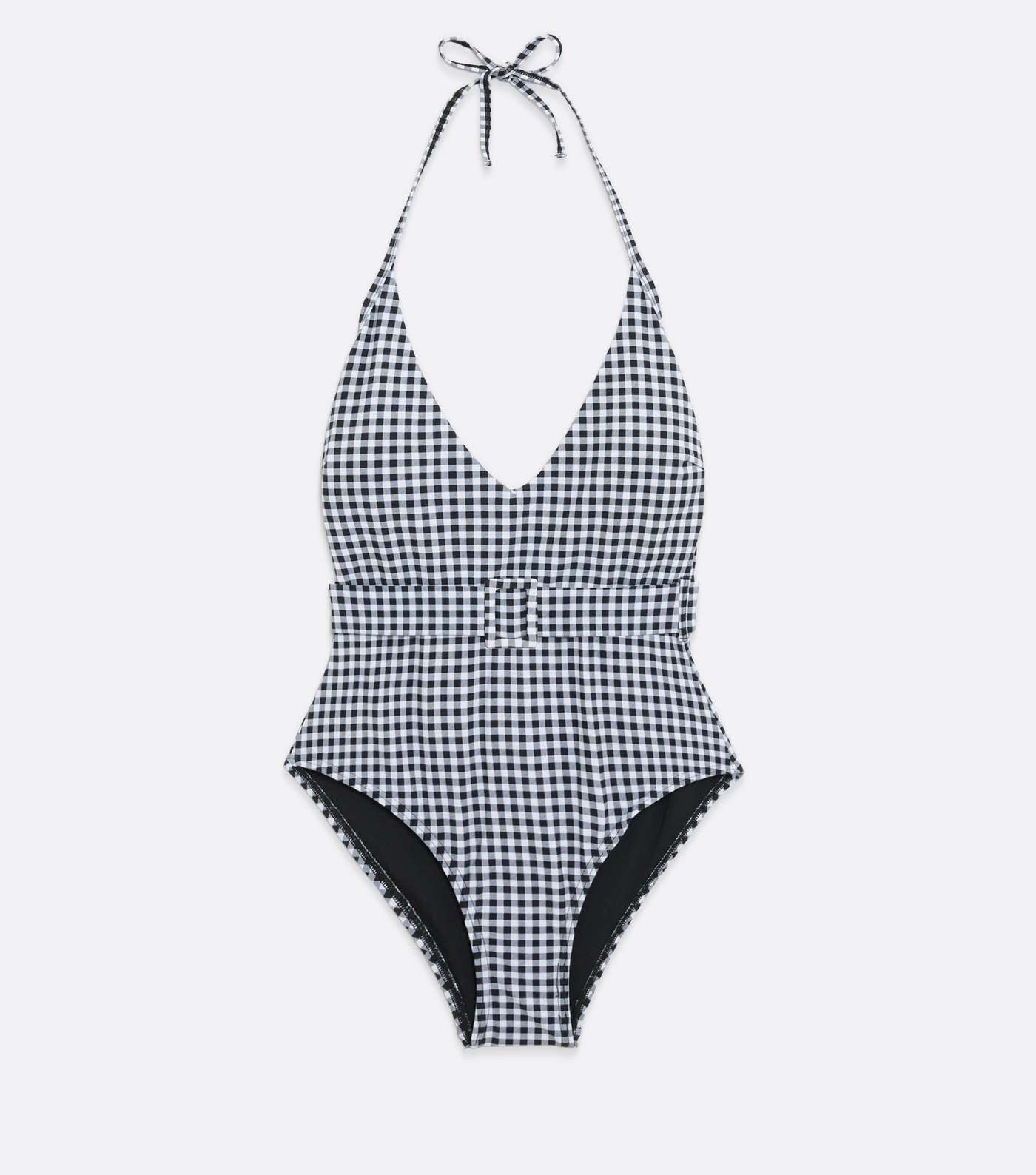 Black Gingham Plunge Belted Swimsuit Image 5