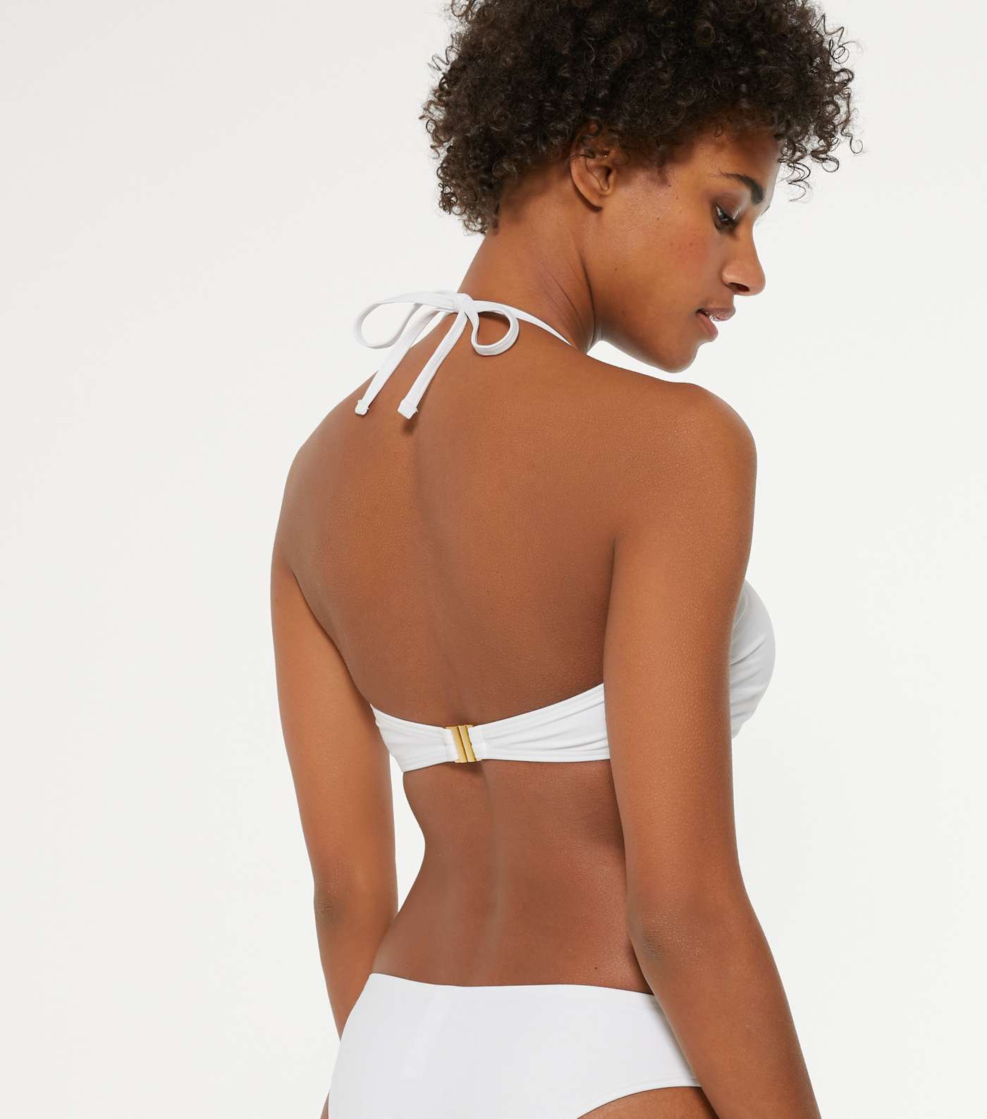 White Ruched Tie Front Bandeau Bikini Top Image 3