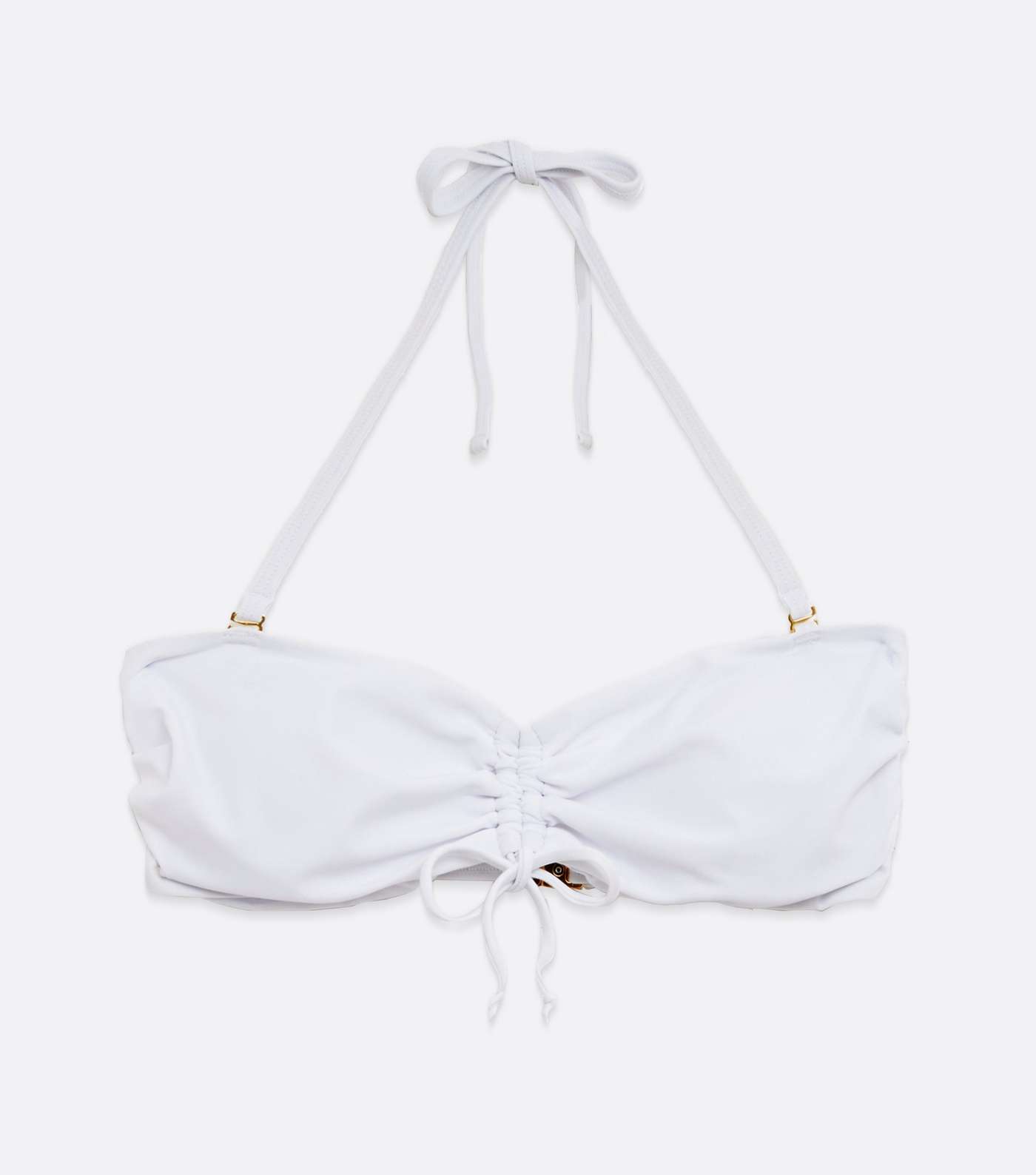White Ruched Tie Front Bandeau Bikini Top Image 5
