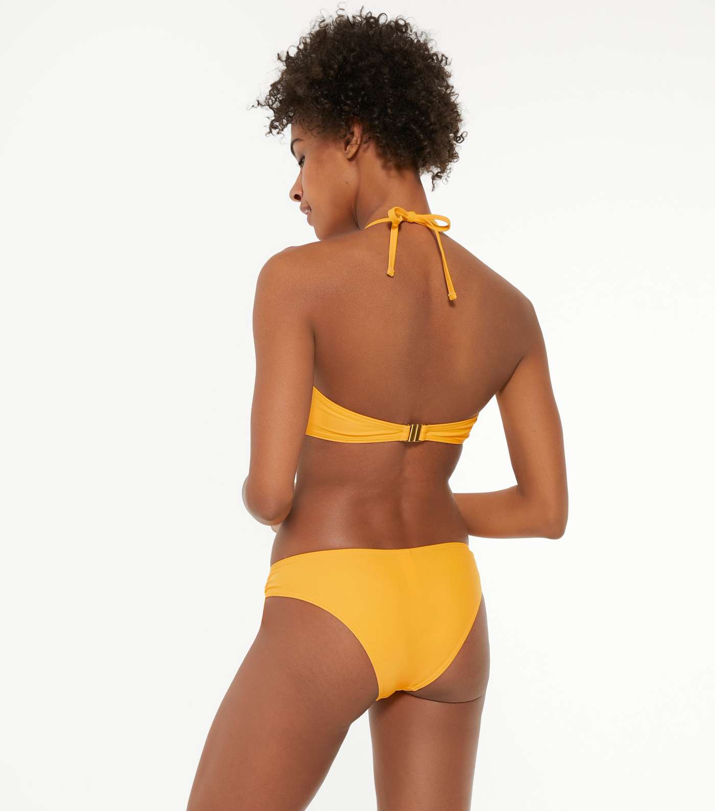 Yellow Ruched Tie Front Bandeau Bikini Top Image 3