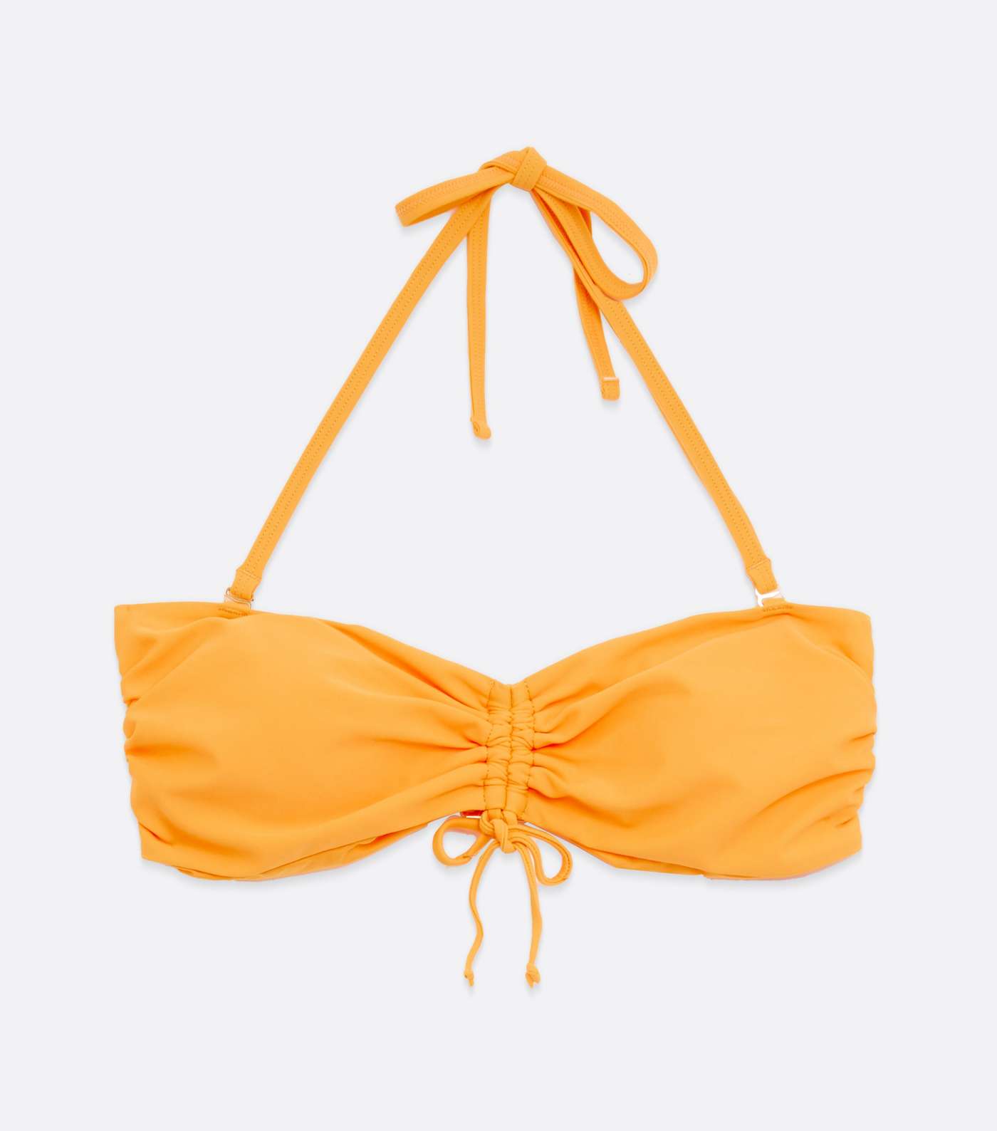 Yellow Ruched Tie Front Bandeau Bikini Top Image 5