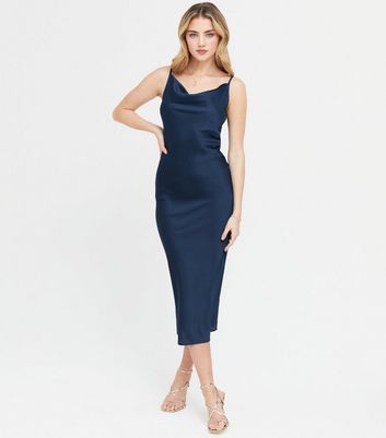 Navy satin slip dress Clearance