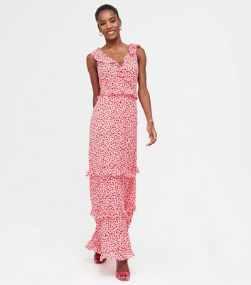 Pink Spot Ruffle Wrap Maxi Dress | New Look